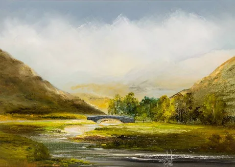 Brendan Hayes, VIEW ON THE BUNDORRAGHA RIVER, NEAR DELPHI, COUNTY MAYO, 1990, oil on board