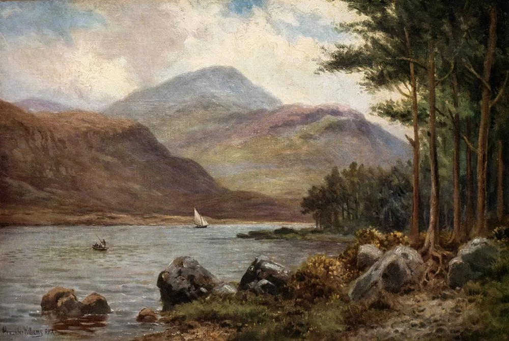 LAKE SCENE by Alexander Williams, photolithograpic print, offered Oct 2022