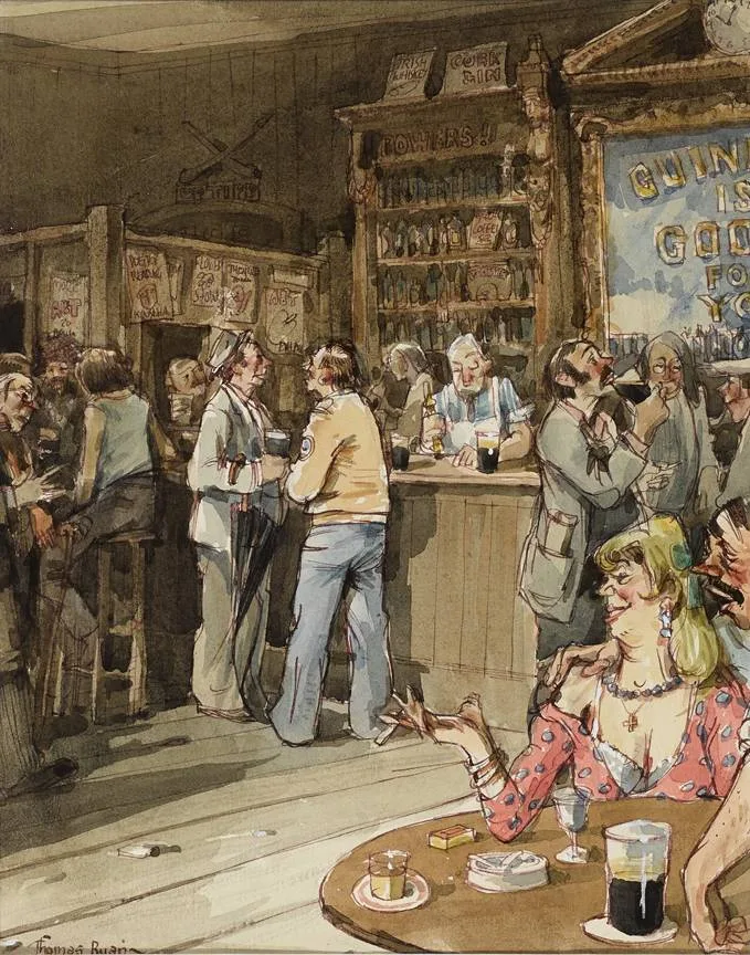 Thomas Ryan, DUBLIN PUB INTERIOR, watercolour