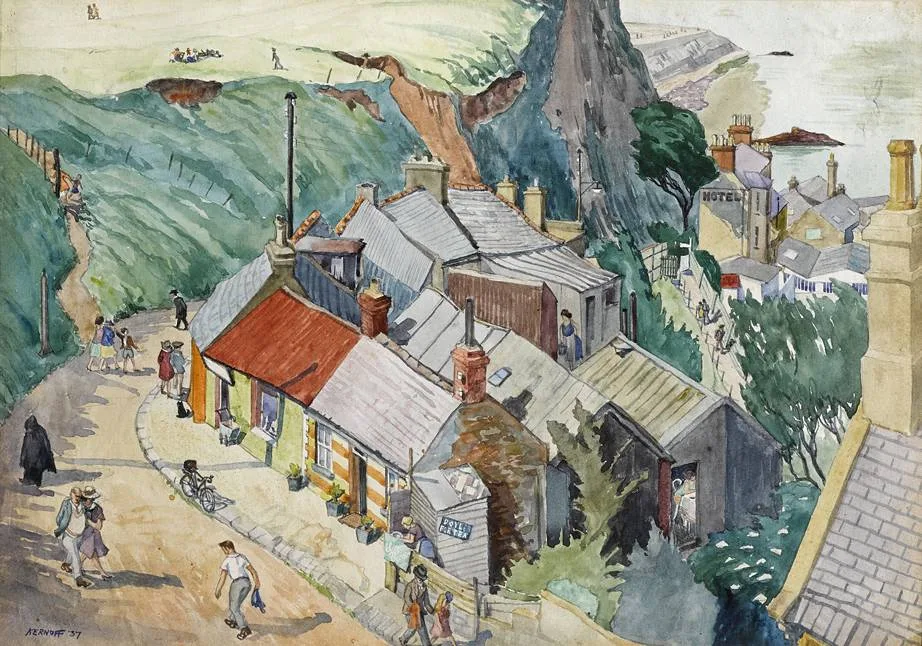 BEND IN THE ROAD, HOWTH, COUNTY DUBLIN by Harry Kernoff, 1937, watercolour, sold Sep 2022