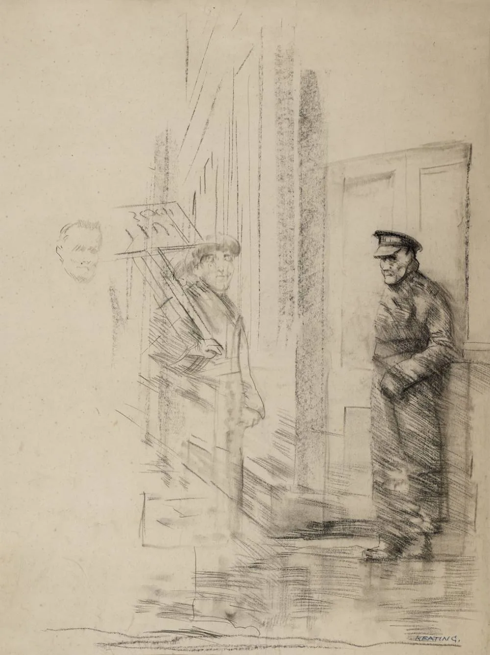 SKETCHES [PICKETERS] by Seán Keating, charcoal, sold Sep 2022
