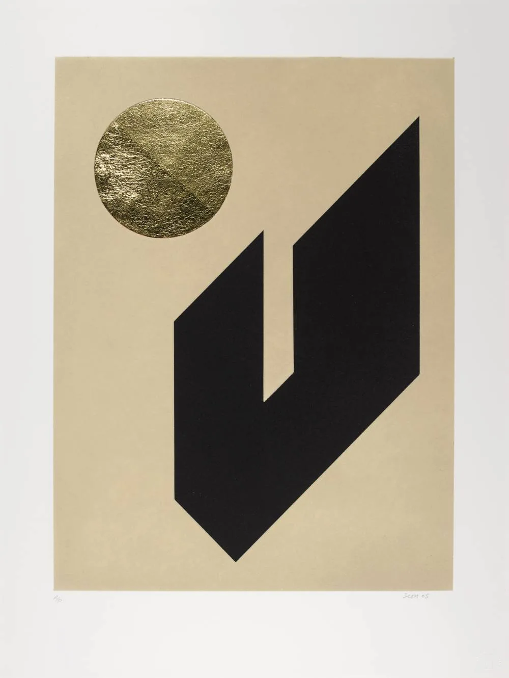 TANGRAM III by Patrick Scott, 2005, carborundum and gold leaf; (no. 52 from edition of 75), sold Sep 2022