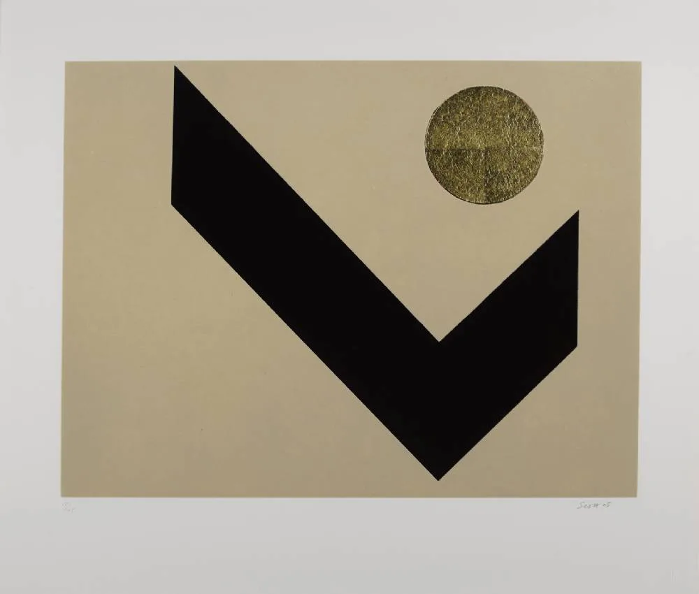 TANGRAM IV by Patrick Scott, 2005, carborundum and gold leaf; (no. 52 from edition of 75), sold Sep 2022