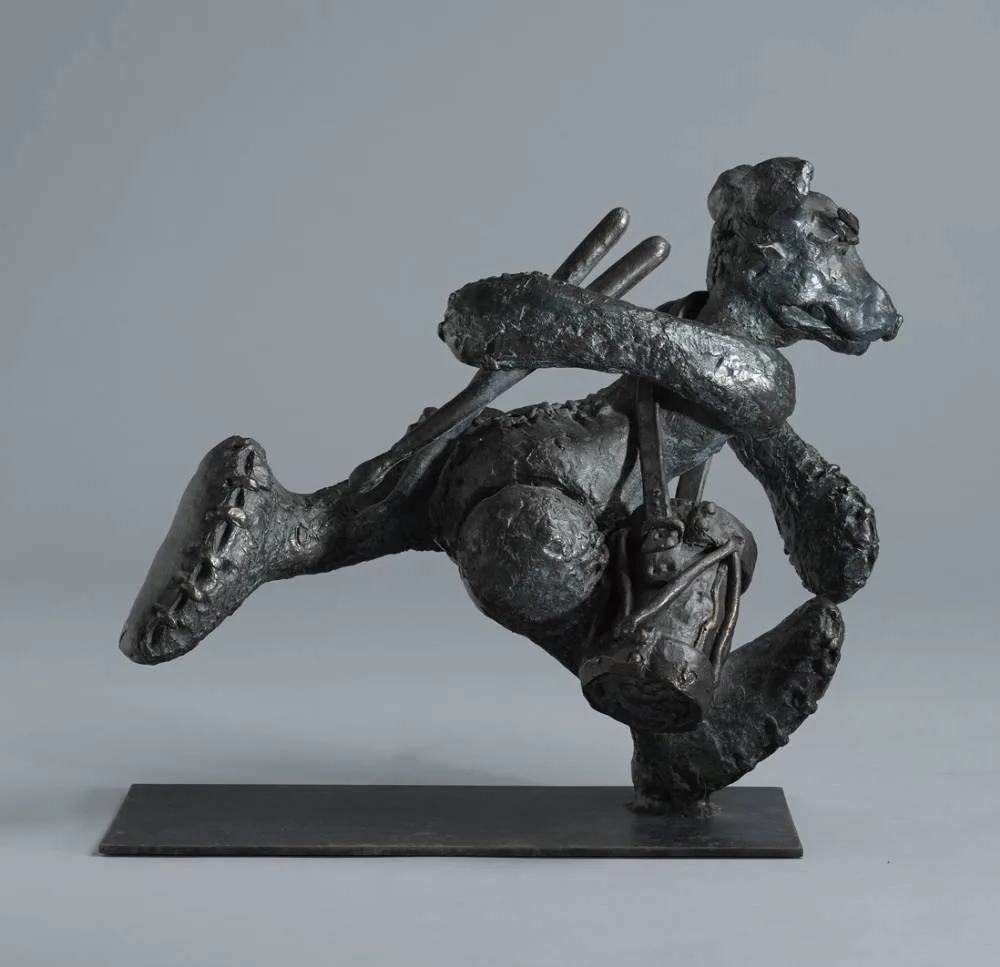DRUMMER BEAR by Patrick O'Reilly, 2013, bronze; (unique), sold Sep 2022