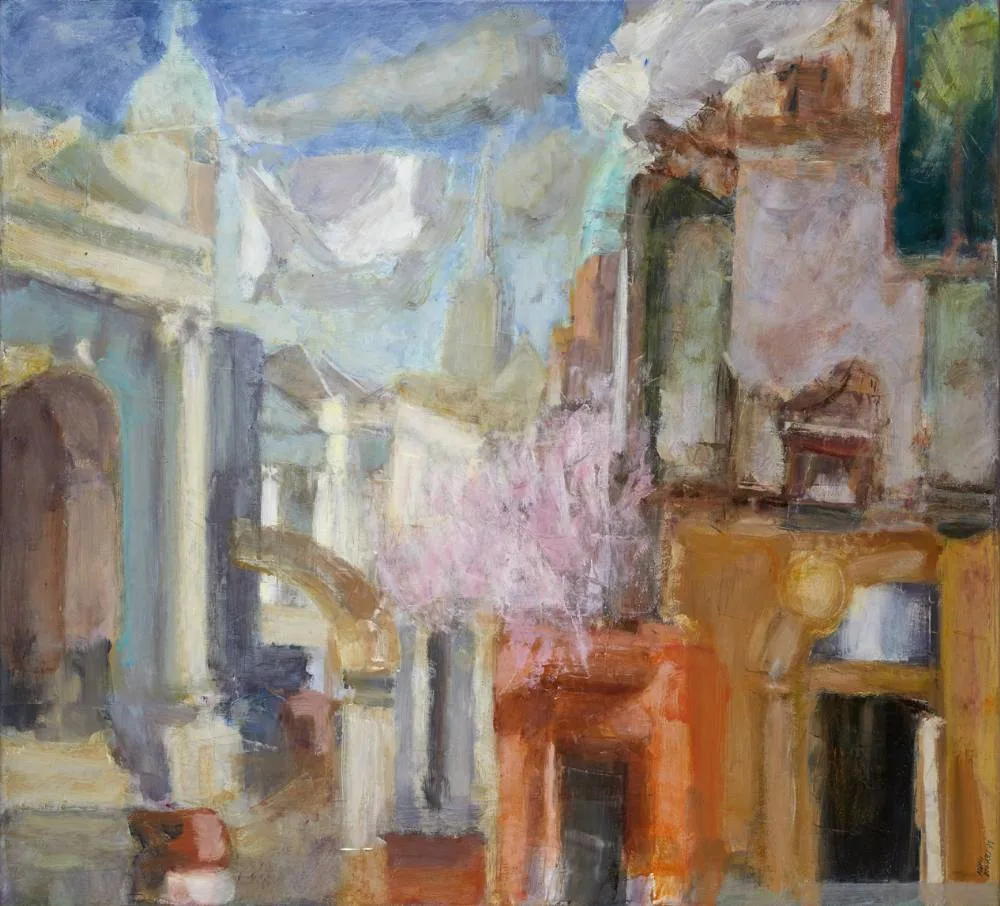 DUBLIN SCENE by Aidan Bradley, 1999, oil on canvas, sold Sep 2022
