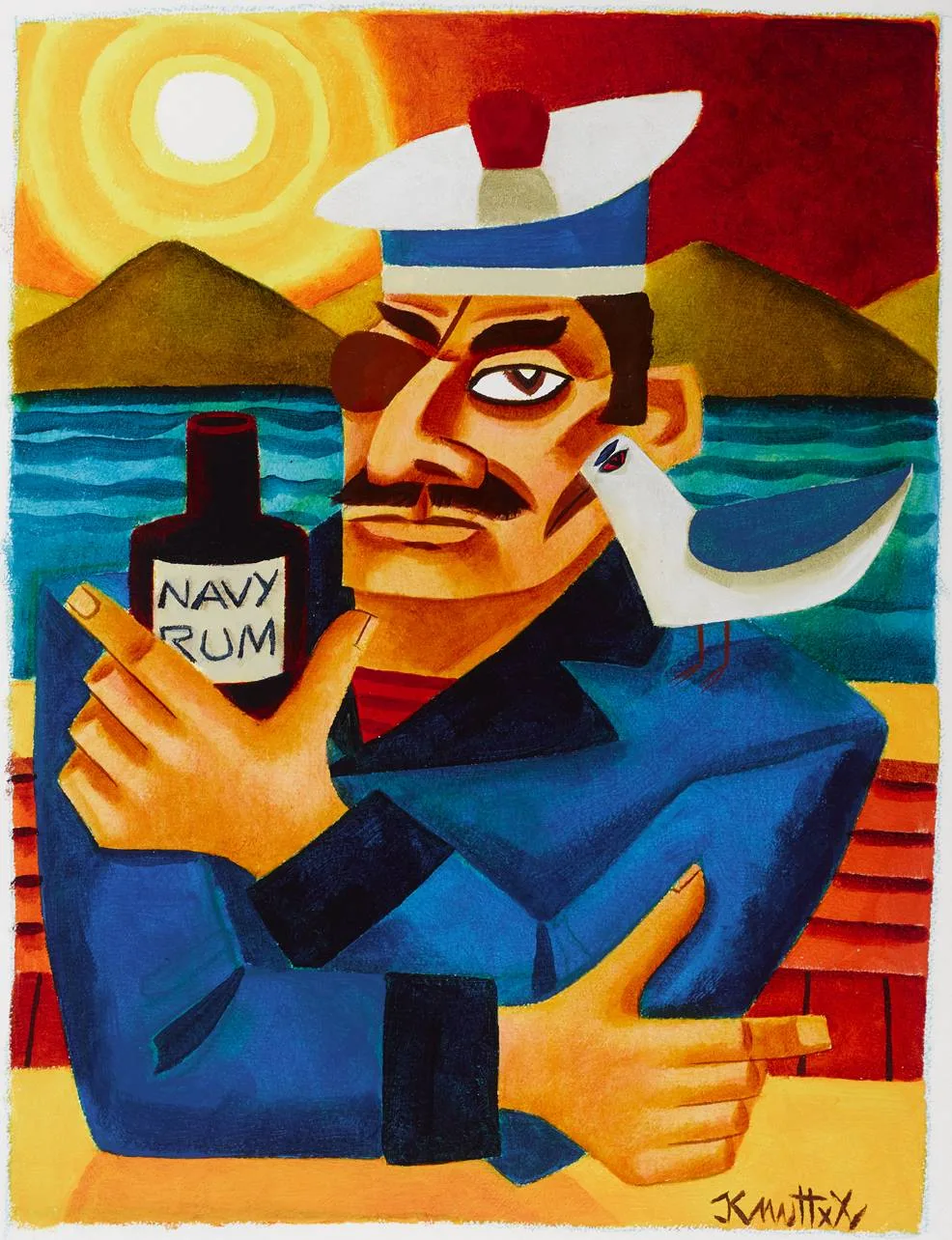 NAVY RUM by Graham Knuttel, oil and pastel on paper, sold Sep 2022
