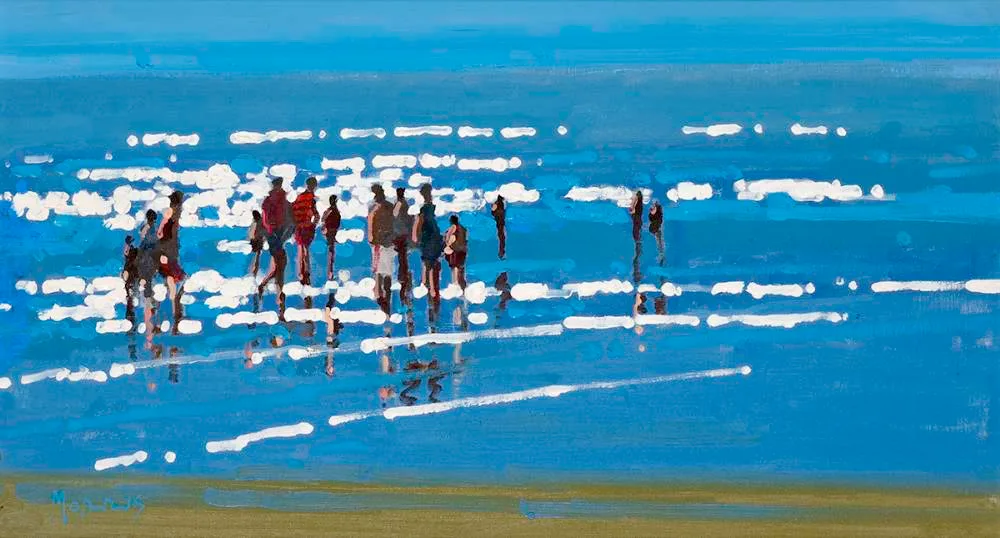 ALONG THE SHORE by John Morris, oil on board, sold Jul 2022