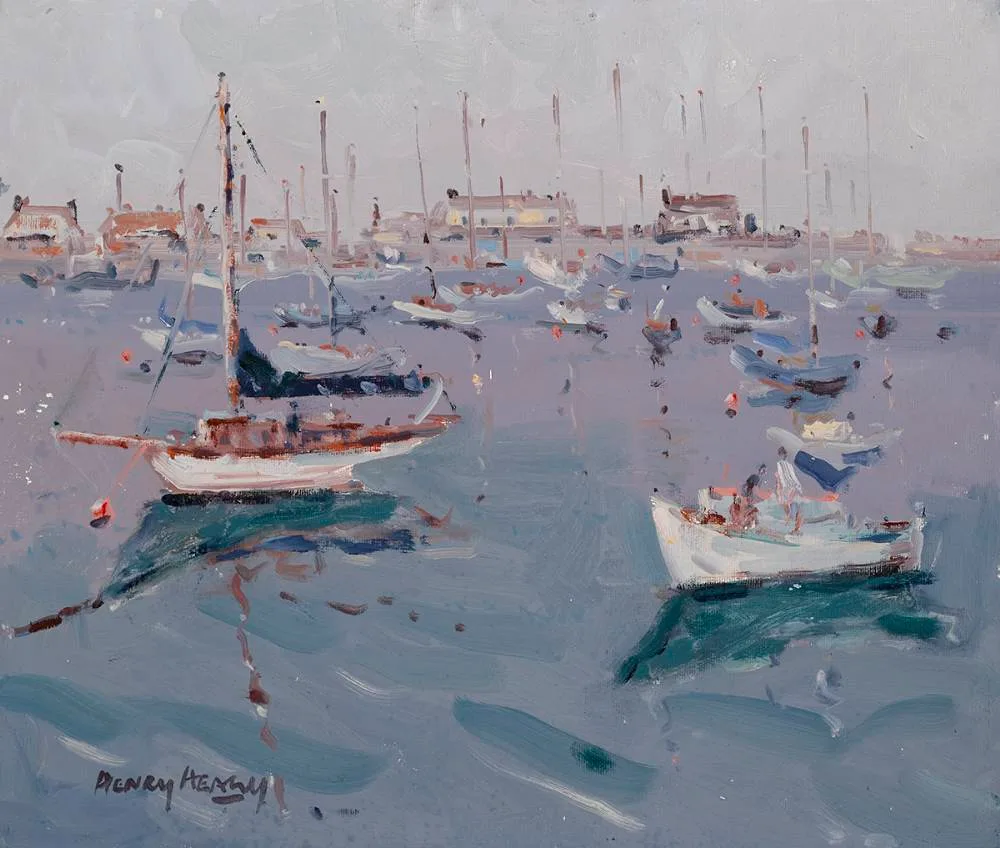 HOWTH HARBOUR, COUNTY DUBLIN by Henry Healy, oil on board, sold Jul 2022
