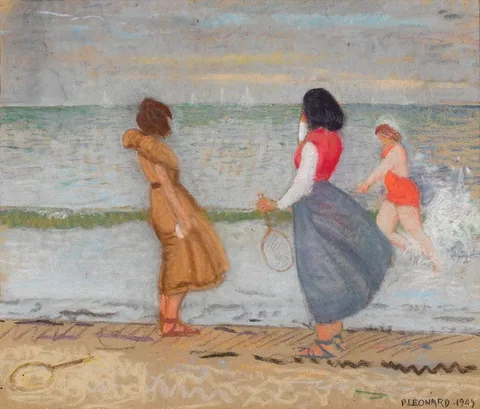 Patrick Leonard, THE LOST TENNIS BALL, RUSH BEACH, COUNTY DUBLIN, 1949, pastel