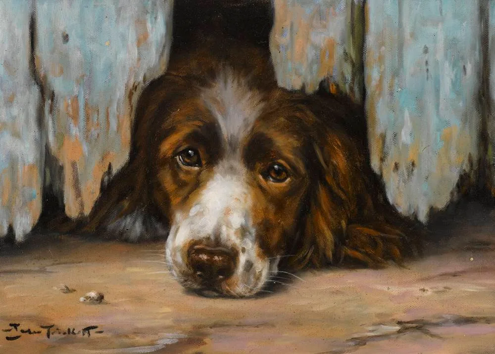 DOG by John Trickett, oil on canvas, sold Jul 2022