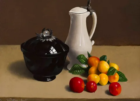 Willem Dolphyn, WILD PLUMS WITH A BLACK SUCRIER, 2003, oil on panel