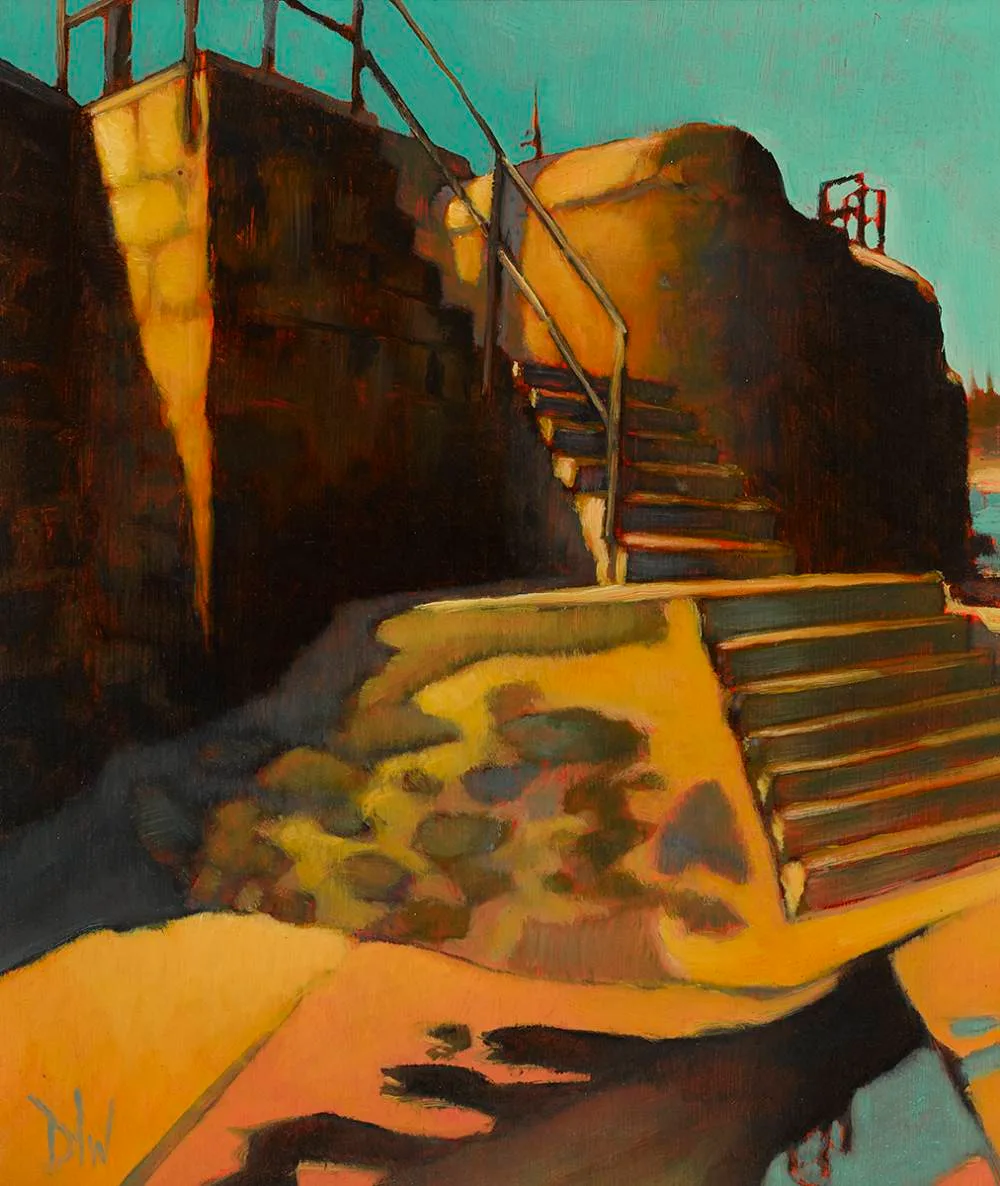 HARBOUR WALL, RUSH, COUNTY DUBLIN by Dave West, oil on board, offered Jul 2022