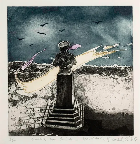 Micheal Farrell, AUVERS SUR OISE (DAUBIGNY), 1982, etching with aquatint; (no. 8 from an edition of 80)