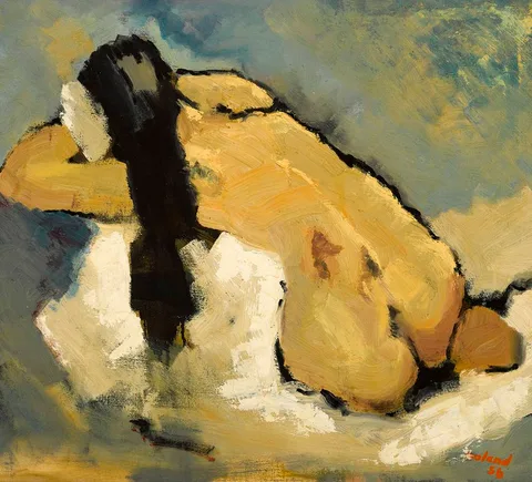 FEMALE NUDE by Frances J. Kelly, 1956, oil on canvas, sold Jul 2022