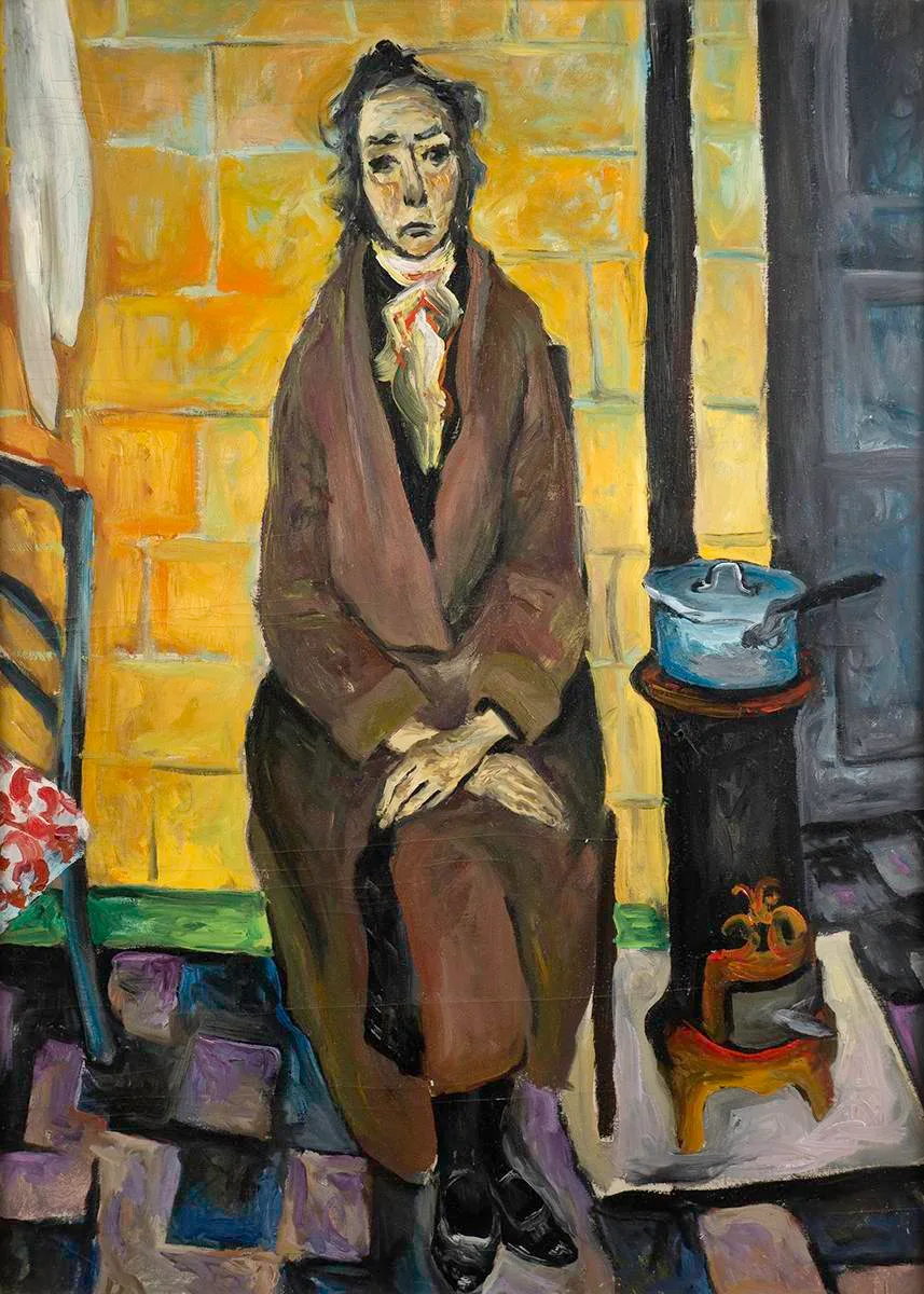 Dany Lartigue, WOMAN BY STOVE, PARIS, 1948, oil on canvas