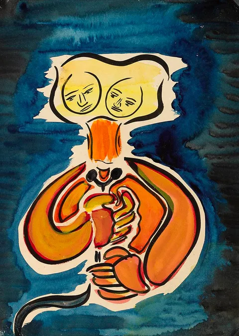 Anne Yeats, THE TWO-HEADED WOMAN, watercolour