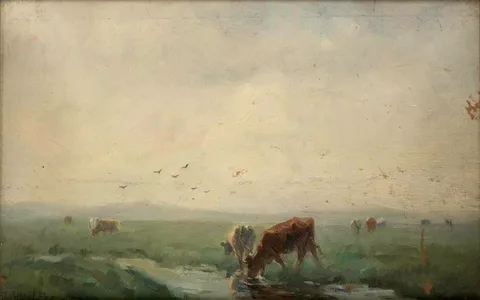 Edouard Chappel, CATTLE IN PASTURE, oil on canvas
