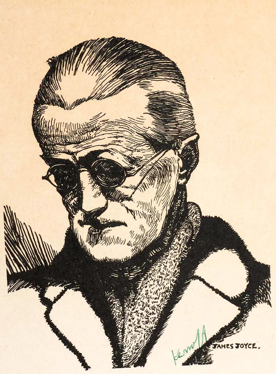 JAMES JOYCE by Harry Kernoff, woodcut, sold Jul 2022