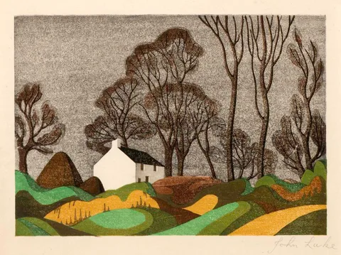 John Luke, FARMHOUSE, BALLYAGHAGAN, 1940, woodblock in colours; (2); (one trial proof)