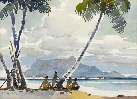 Yong Mun Sen, FIGURES ON A BEACH, 1947, watercolour