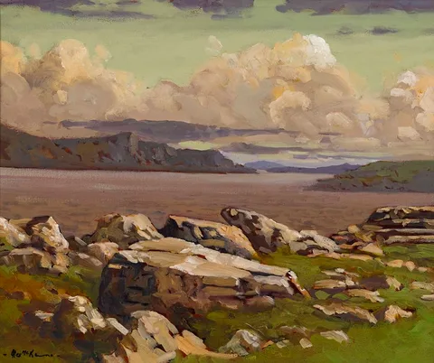 VIEW FROM PURTEEN HARBOUR, ACHILL, COUNTY MAYO by Alex McKenna, oil on canvas, sold Jul 2022