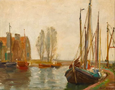 VOLENDAM by Ernest Columba Hayes, 1963, oil on canvas, sold Jul 2022