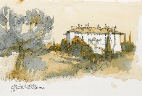 Fergal MacCabe, MEDICI VILLA AT ARTIMINO, TUSCANY, 1991, ink and watercolour