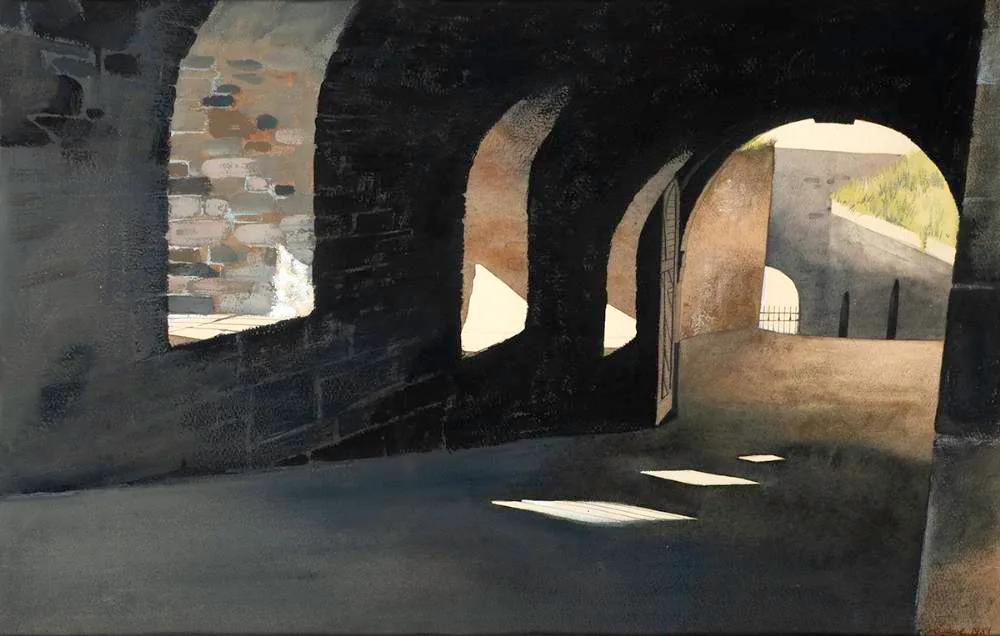 TUNNEL by Joe Dunne, 1981, mixed-media on paper, sold Jul 2022