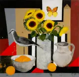 David Gordon Hughes, SUNFLOWERS AND BUTTERFLY, STILL LIFE