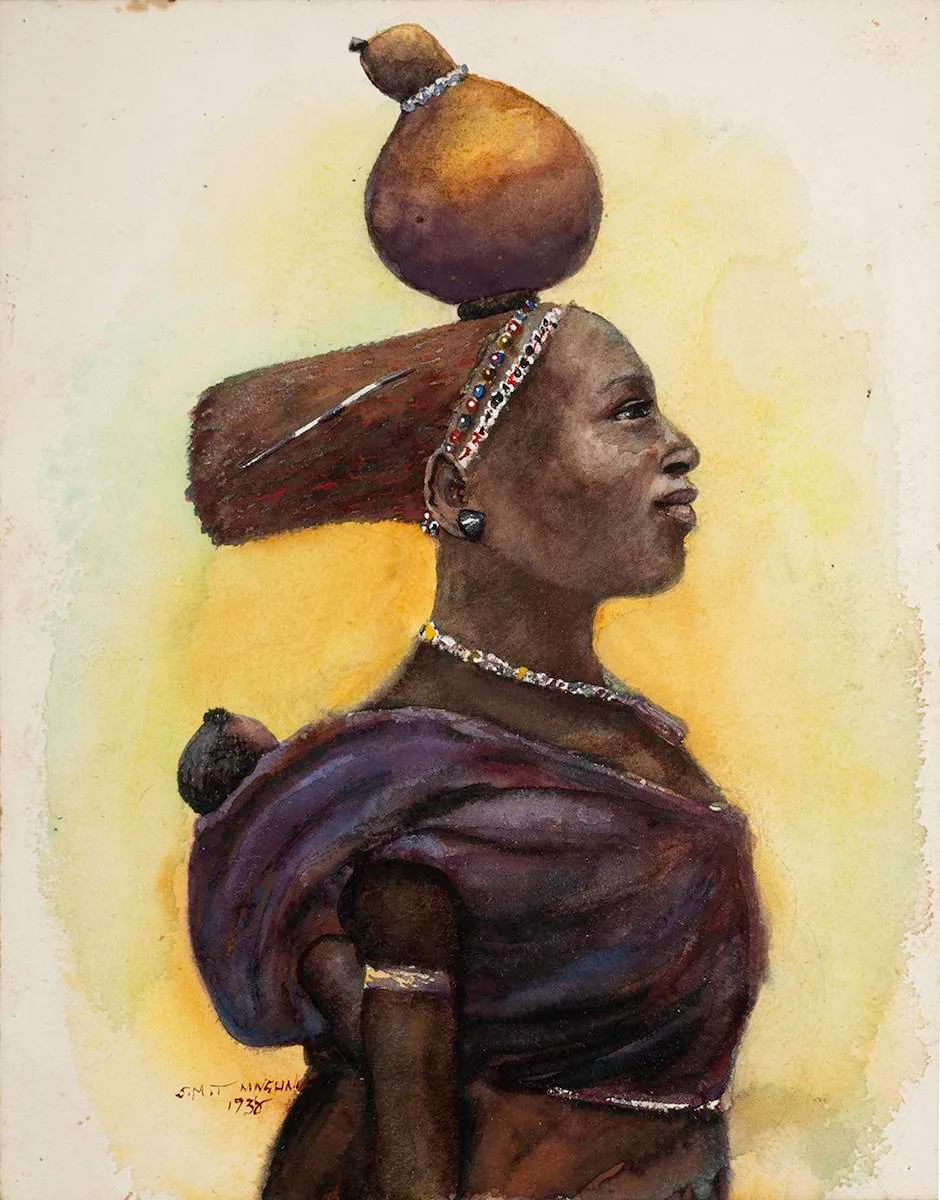 UMFAZI by Simoni Mnguni, 1938, watercolour, offered Jul 2022