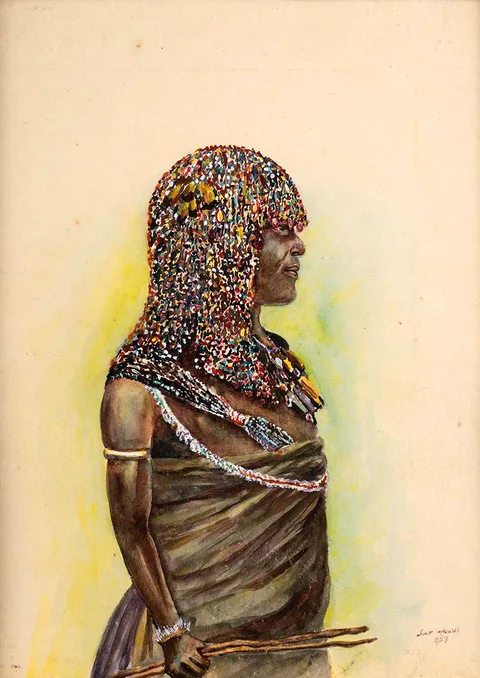 Simoni Mnguni, ZULU WITCH DOCTOR, 1937, watercolour