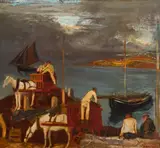 Seán Keating, LOADING AND UNLOADING TURF BOATS, CONNEMARA, c.1940s