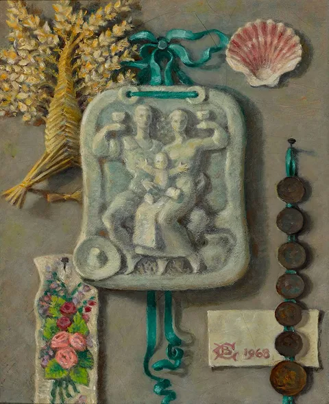 HAPPY FAMILY by Lady Beatrice Glenavy, 1968, oil on canvas, sold Jun 2022