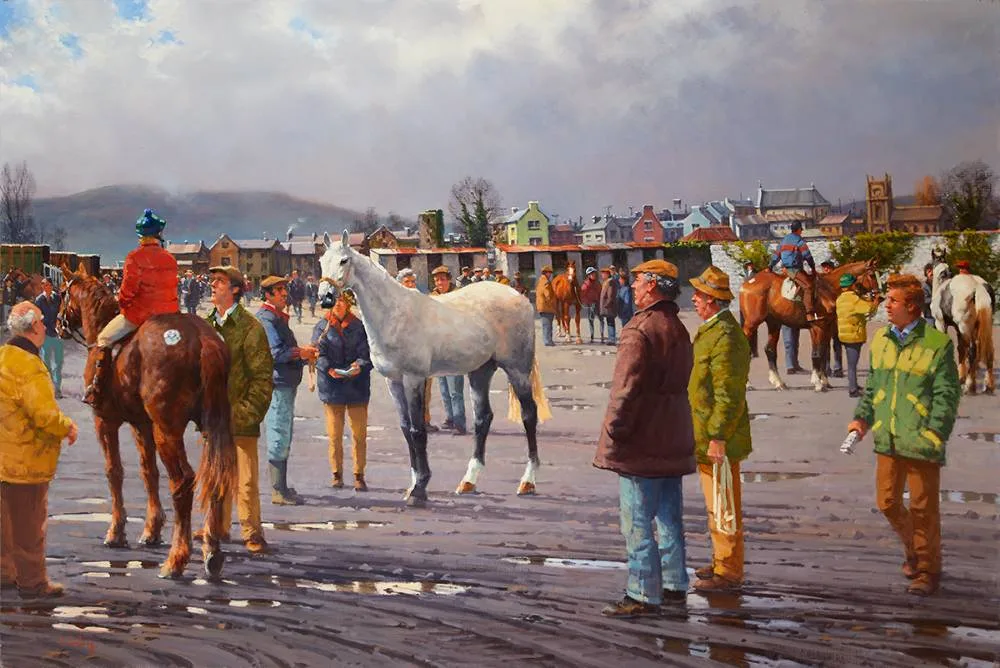 Peter Curling, HORSE FAIR AT GORESBRIDGE, COUNTY KILKENNY, oil on canvas