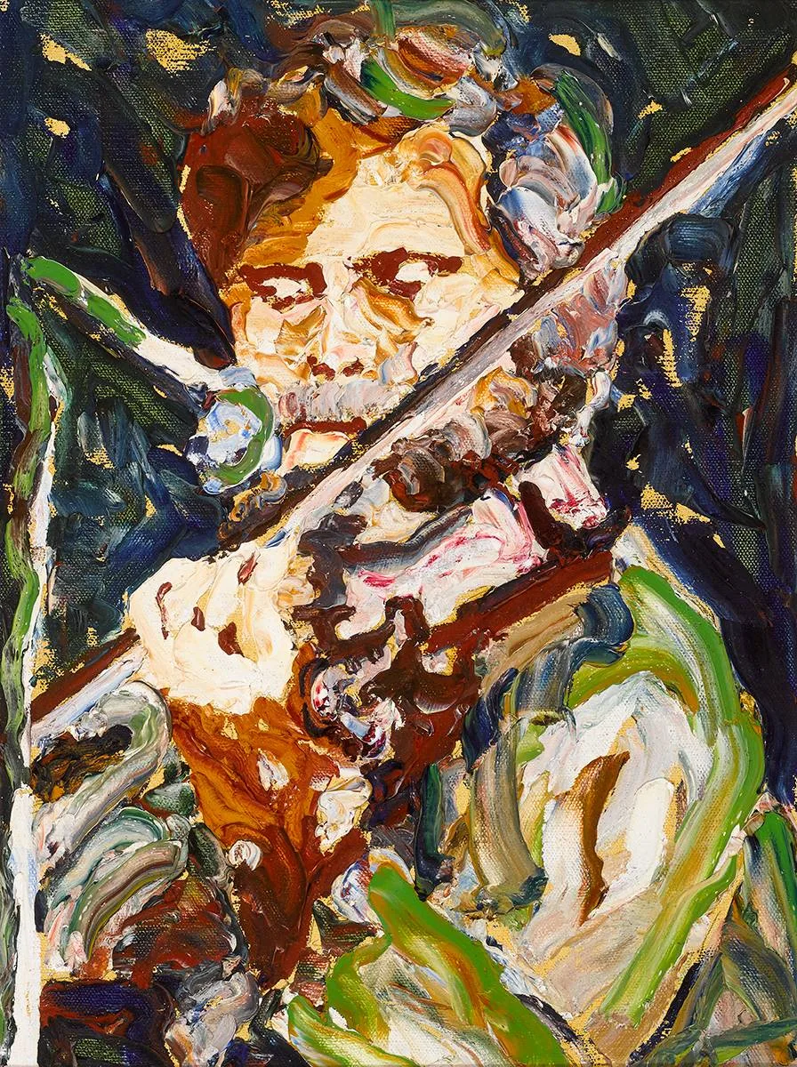 JOHN SHEAHAN [THE DUBLINERS] by Liam O'Neill, oil on canvas, sold Jun 2022
