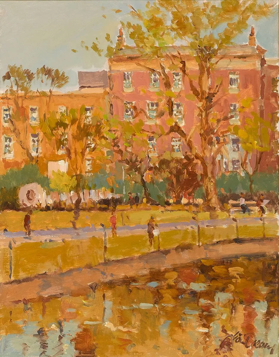 AFTERNOON, ST STEPHEN'S GREEN, DUBLIN by Liam Treacy, oil on canvas, sold Jun 2022