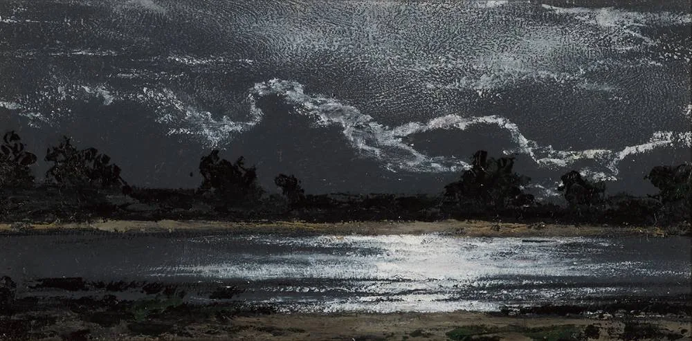 MOONLIGHT ON THE ESTUARY by Ciaran Clear, oil on canvas, sold Mar 2022