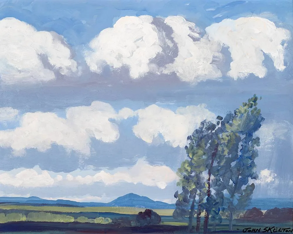 TREES IN THE WIND by John Skelton, oil on board, offered Mar 2022