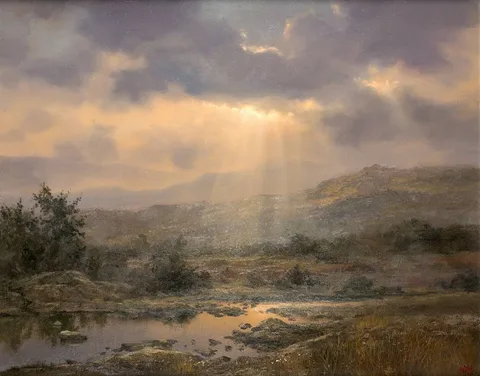 Joop Smits, LAKE SCENE, oil on board