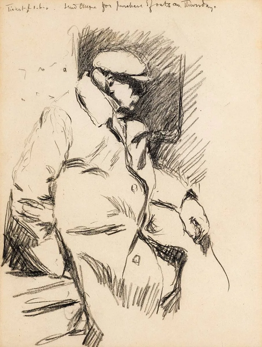Dermod O'Brien, FARMER ON THE TRAIN, pencil