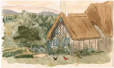 Lady Isabella Augusta Gregory, BIDDY EARLY'S COTTAGE, GLENDEREE MOUNTAIN, watercolour; (unframed)