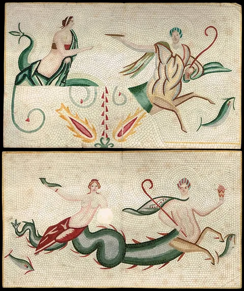 Lady Isabella Augusta Gregory, MOSAIC DESIGNS (A PAIR), pencil and watercolour; (2); (unframed)