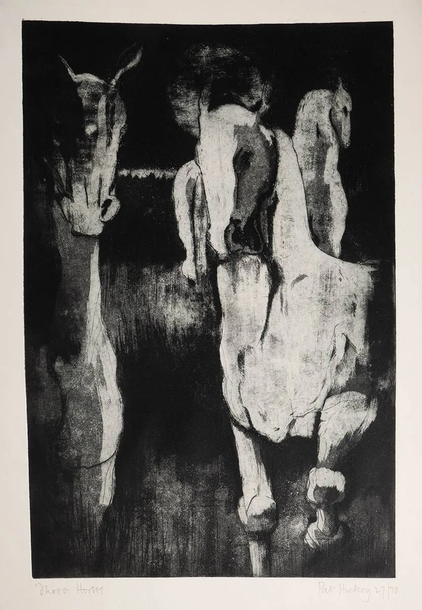 THREE HORSES by Patrick Hickey, 1962, etching; (no. 27 from an edition of 70); (unframed), sold Mar 2022