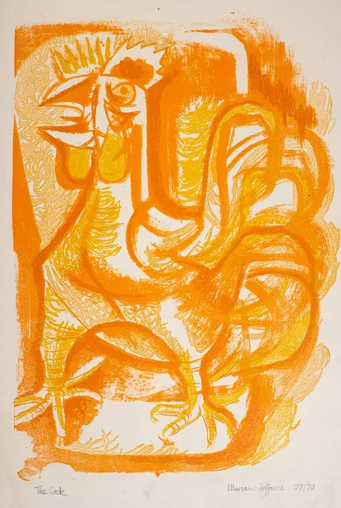Marian Jeffares, THE COCK, 1962, four-colour lithograph; (no. 27 from an edition of 70); (unframed)