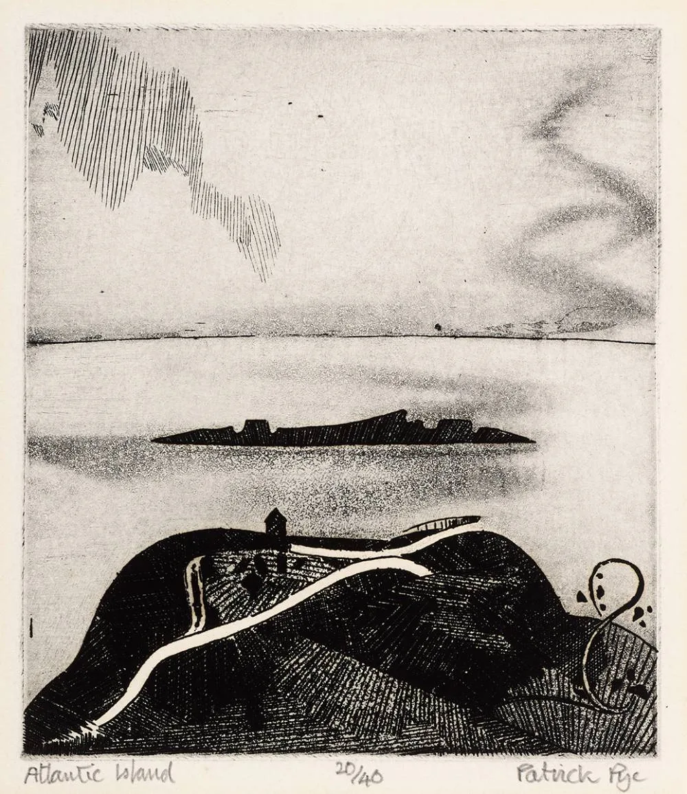 ATLANTIC ISLAND by Patrick Pye, etching; (no. 20 from an edition of 40), sold Mar 2022