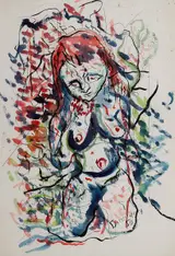 J.P. Donleavy, NUDE STUDY: WOMAN WITH RED FLOWER