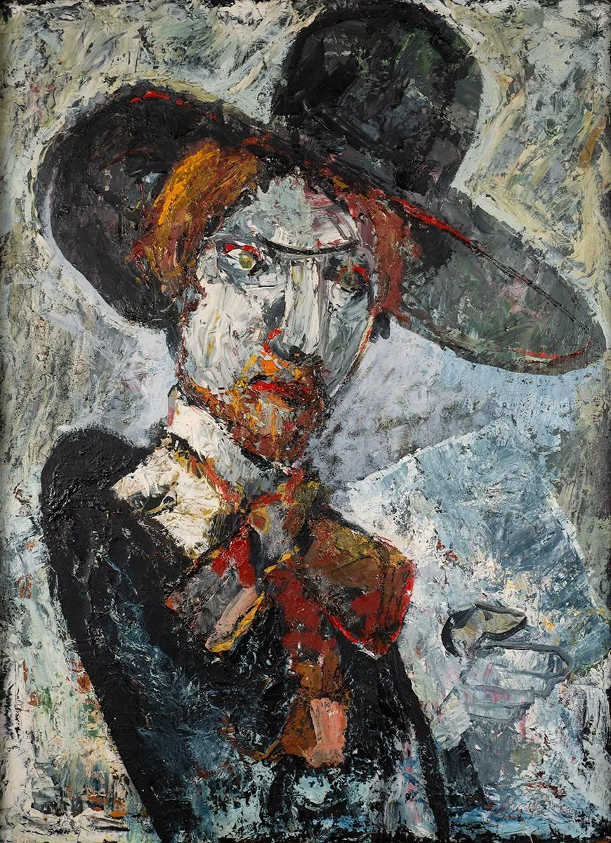 SELF PORTRAIT by Charles Harper, oil on board, sold Mar 2022
