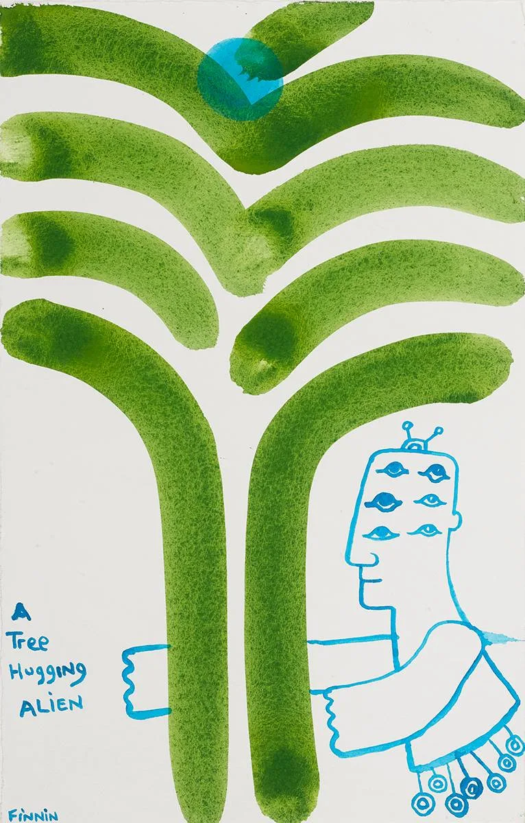 A TREE HUGGING ALIEN by Martin Finnin, watercolour, offered Mar 2022
