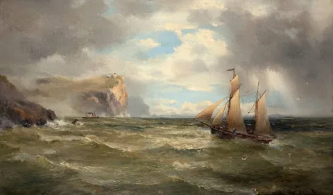 James Peele, SAILBOAT RETURNING TO HARBOUR, SOUTHERN OCEAN, AUSTRALIA, 1897, oil on canvas