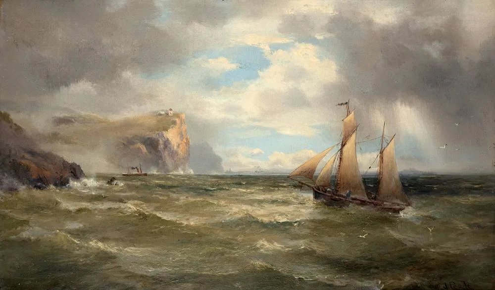 James Peele, SAILBOAT RETURNING TO HARBOUR, SOUTHERN OCEAN, AUSTRALIA, 1897, oil on canvas